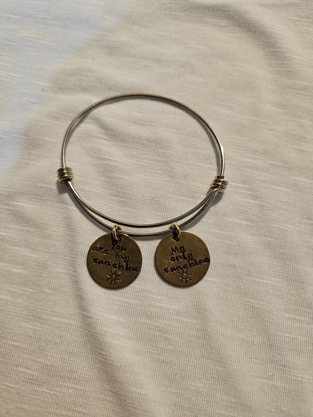 Two-Tone Inspirational Sunshine Charm Adjustable Bangle - Gold & Silver